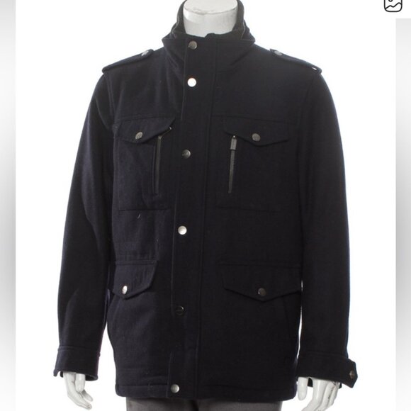 MICHAELS KORS WOOL BLEND MEN'S PEA COAT NWOT SZ L- GORGEOUS- HEAVY ACCENT PULLS/ - Picture 5 of 7